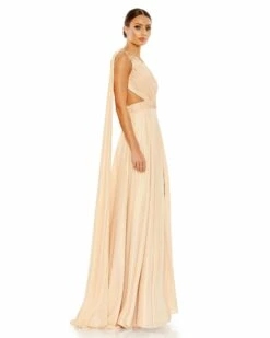 Float One Shoulder Open Back Flowy Gown 9 Float One Shoulder Open Back Flowy Gown -Women's Skirt 68053 GoldNude AS