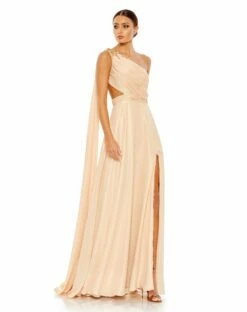 Float One Shoulder Open Back Flowy Gown