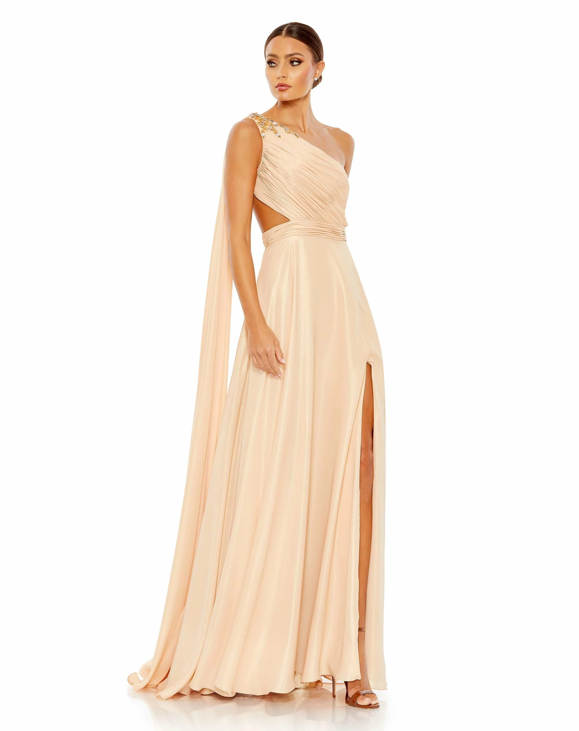 Float One Shoulder Open Back Flowy Gown 3 Float One Shoulder Open Back Flowy Gown