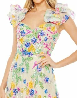 Embellished Ruffle Sleeve Gown -Women's Skirt 68068 WHT 3 WS