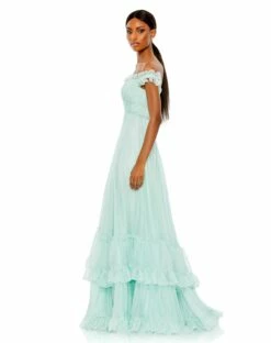 Ruffle Tiered Babydoll Flowy Gown -Women's Skirt 68086 Mint AS