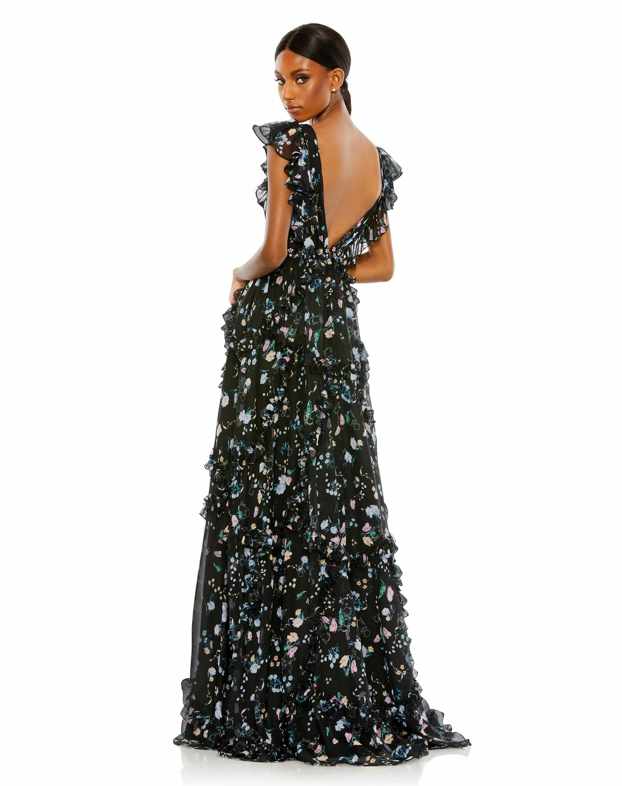 Ruffled Floral Print Cap Sleeve Gown 9 Ruffled Floral Print Cap Sleeve Gown - Image 7