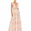 Ruffled Floral Print Cap Sleeve Gown -Women's Skirt 68090 PinkMulti AB