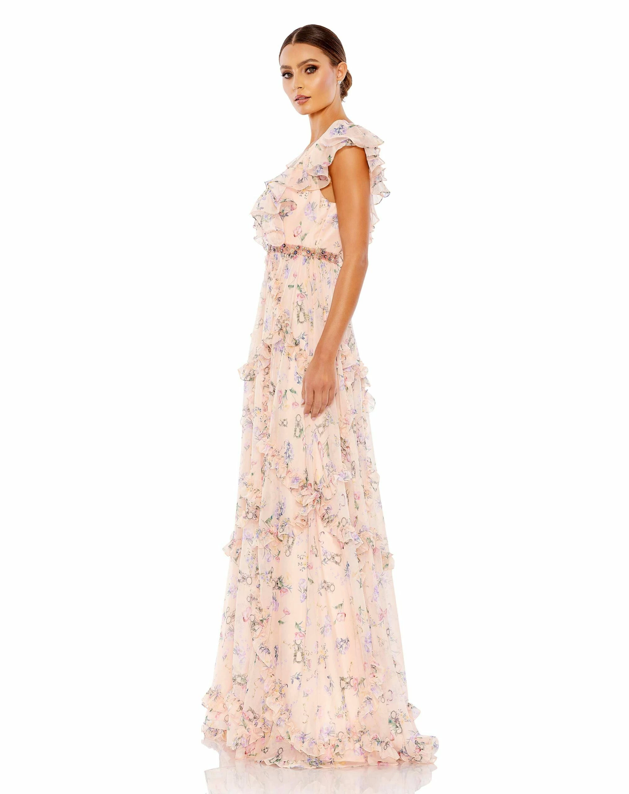 Ruffled Floral Print Cap Sleeve Gown 4 Ruffled Floral Print Cap Sleeve Gown - Image 2