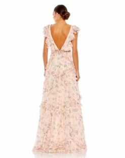 Ruffled Floral Print Cap Sleeve Gown 12 Ruffled Floral Print Cap Sleeve Gown -Women's Skirt 68090 PinkMulti BK