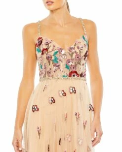 Embellished A Line Gown With Floral Detail -Women's Skirt 68110 NudeMulti CL