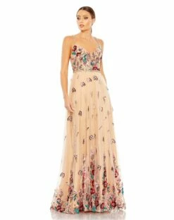 Embellished A Line Gown With Floral Detail