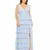 Ruffle Tiered Sleeveless V Neck Gown (Plus) -Women's Skirt 68119 PowderBlue AB
