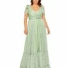 Iridescent Polka Dot Soft Tie Sleeveless Gown (Plus) -Women's Skirt 68120 Sage AB