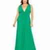 Draped V Neck Sleeveless A Line Gown 2 Draped V Neck Sleeveless A Line Gown -Women's Skirt 68128 Jade AB