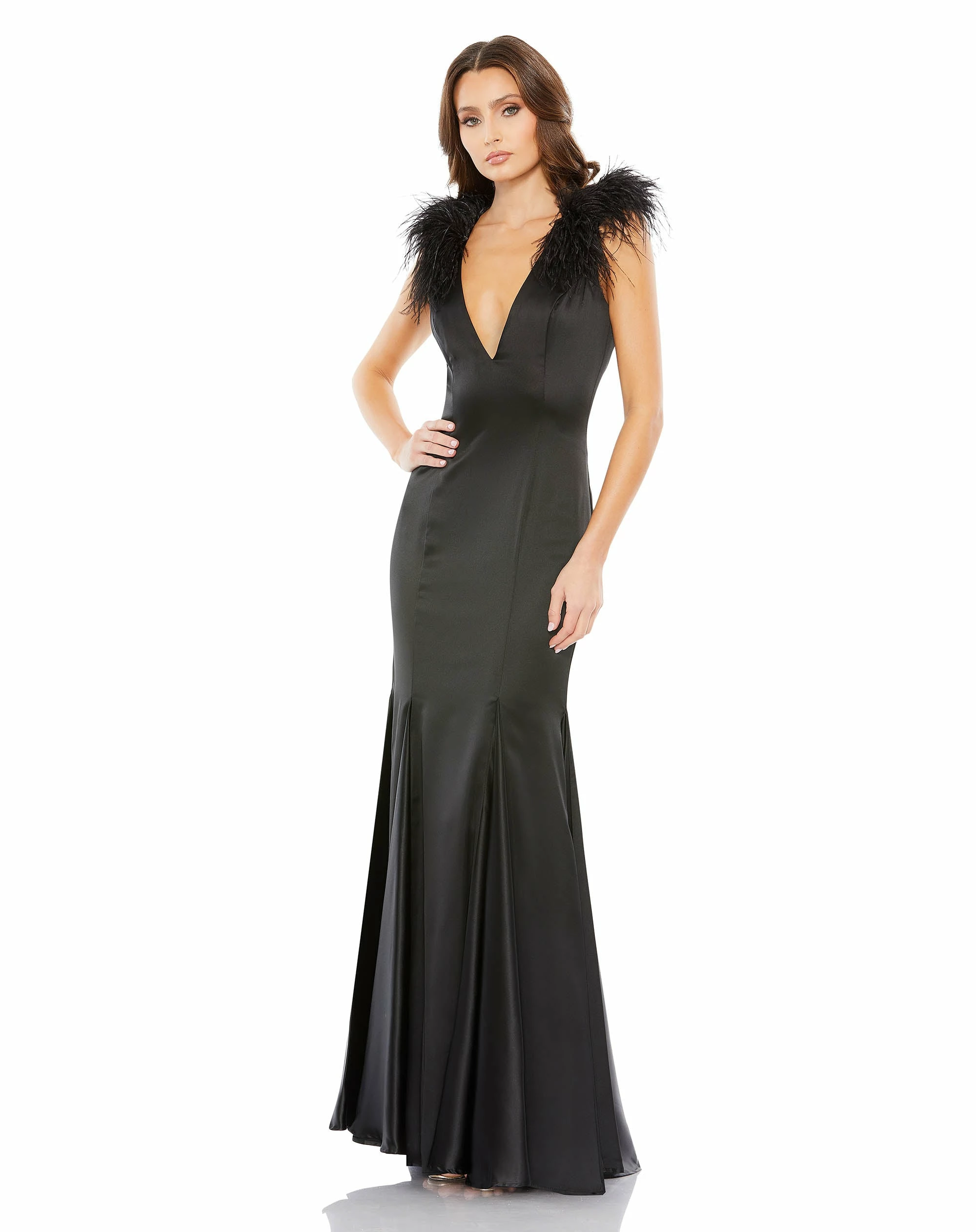 Feather Shoulder V Neck Column Gown 7 Feather Shoulder V Neck Column Gown - Image 5