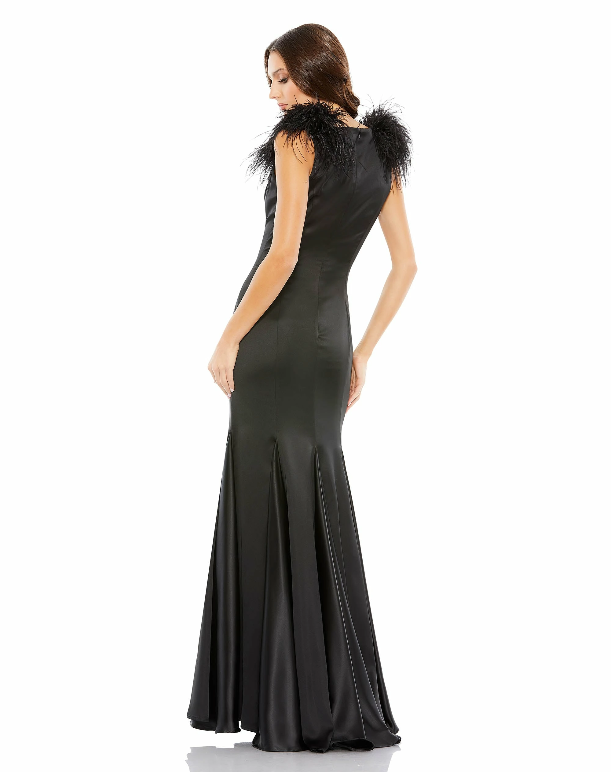 Feather Shoulder V Neck Column Gown 8 Feather Shoulder V Neck Column Gown - Image 6