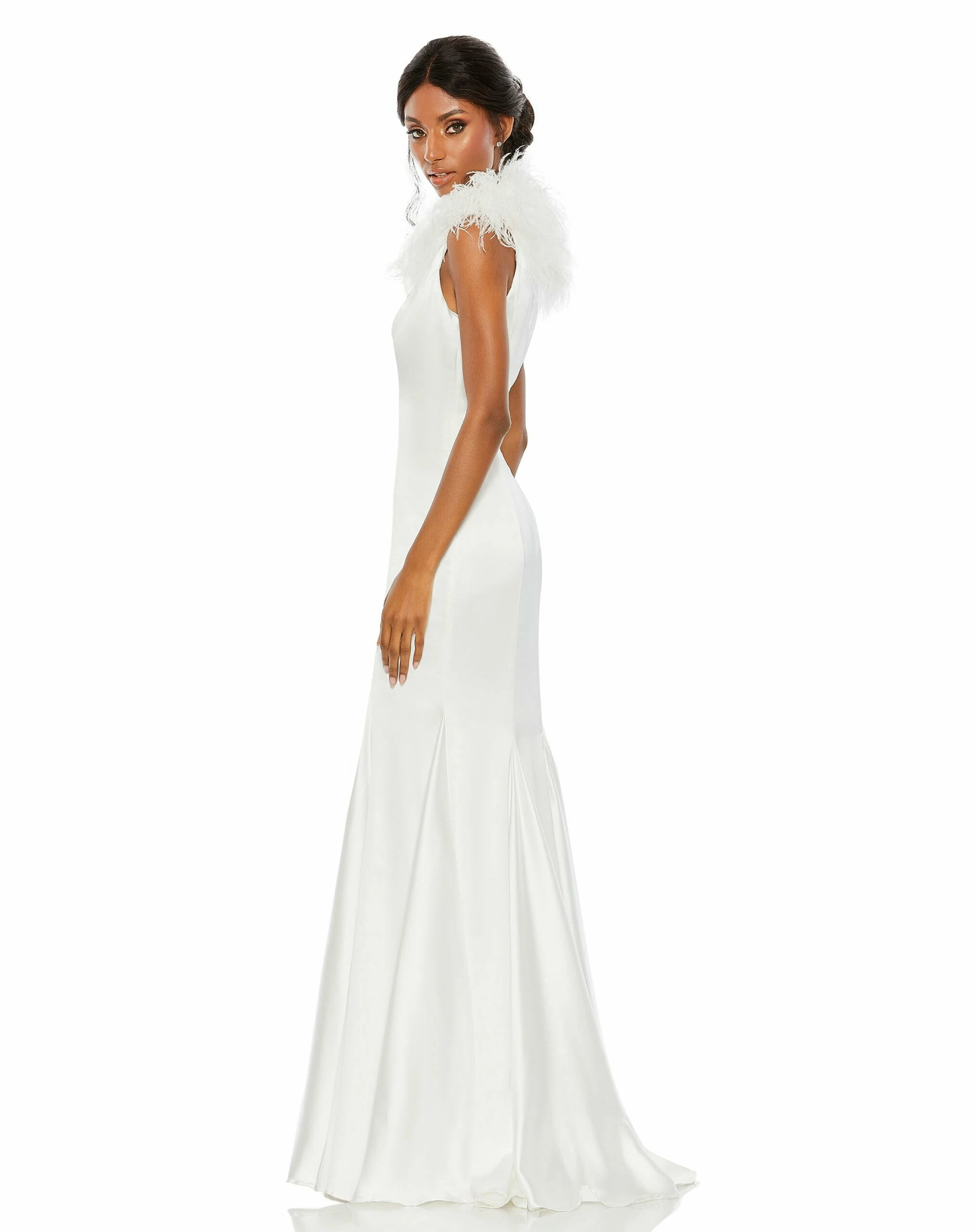 Feather Shoulder V Neck Column Gown 4 Feather Shoulder V Neck Column Gown - Image 2