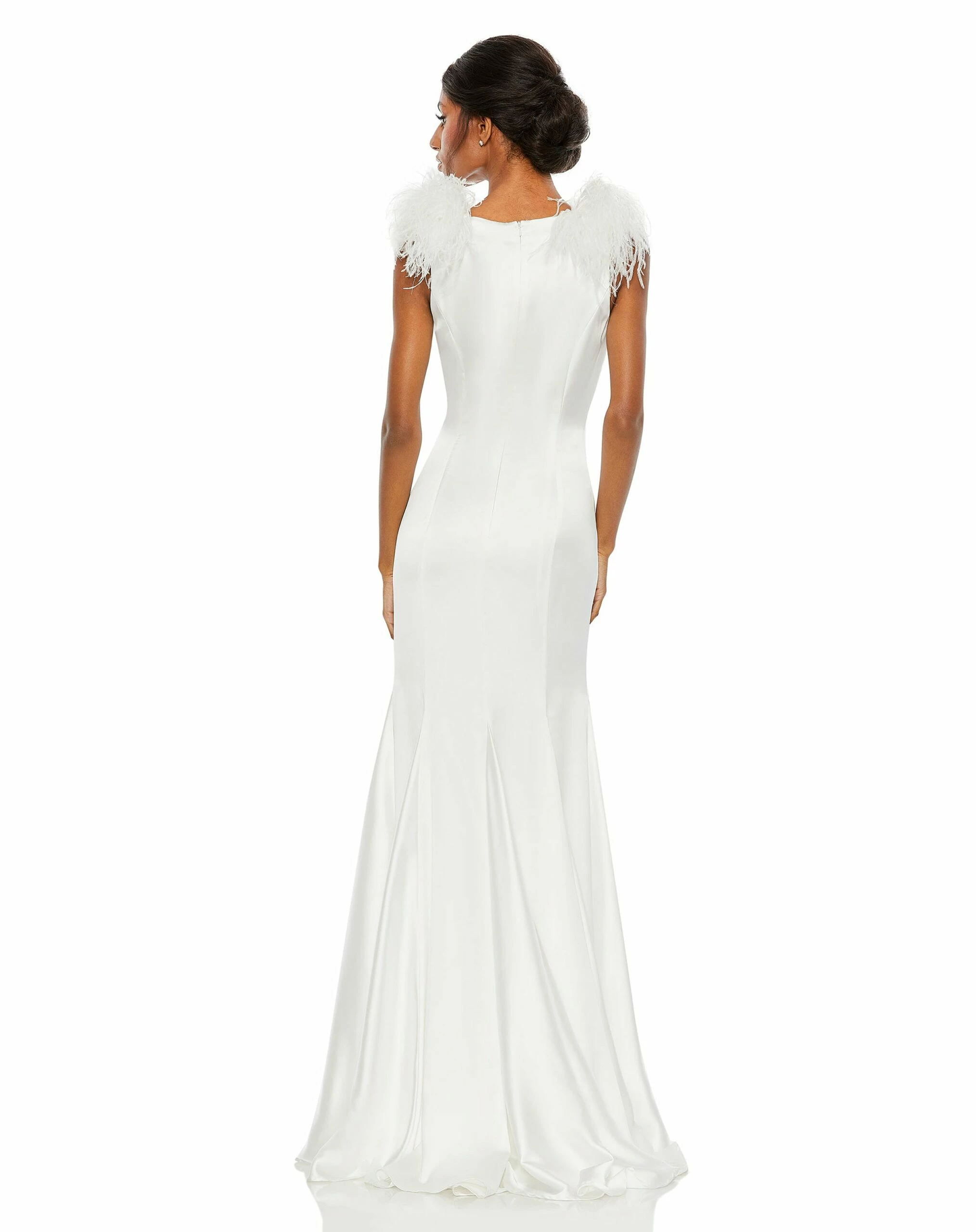Feather Shoulder V Neck Column Gown 5 Feather Shoulder V Neck Column Gown - Image 3