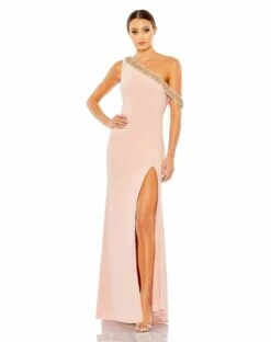 Beaded Drop Shoulder Jersey Gown