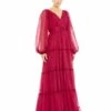 Ruffle Tiered Puff Sleeve A Line Gown