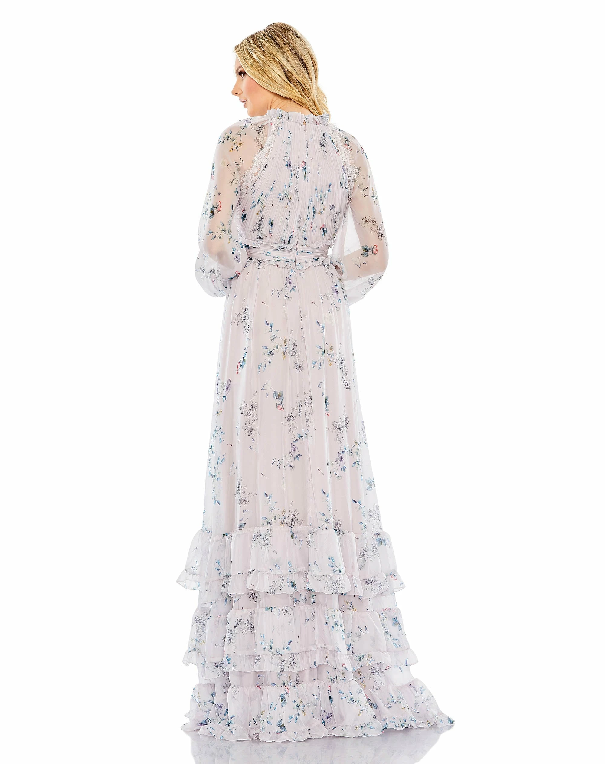 Floral Print Ruched Raglan Sleeve Tiered Gown 4 Floral Print Ruched Raglan Sleeve Tiered Gown - Image 2