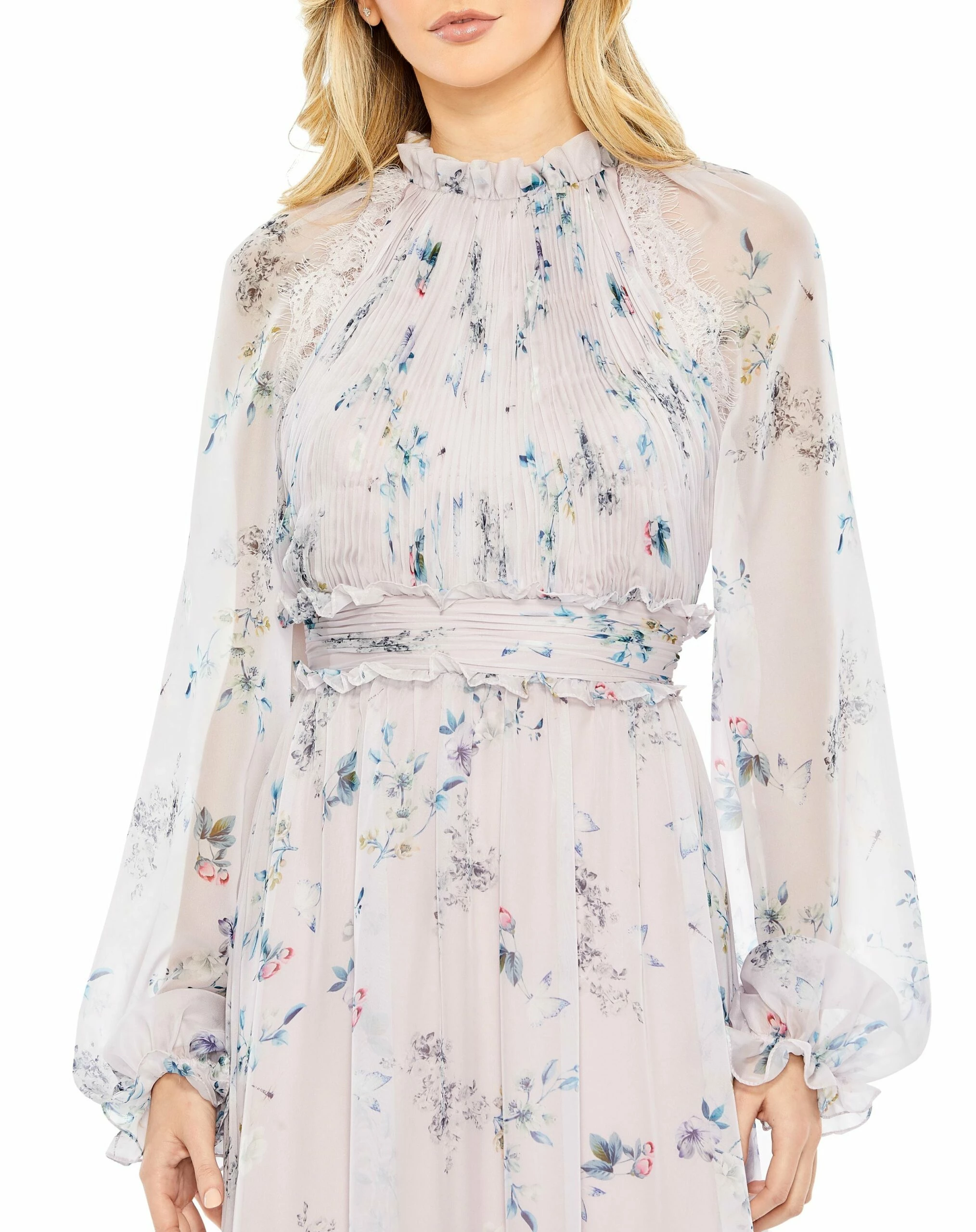 Floral Print Ruched Raglan Sleeve Tiered Gown 5 Floral Print Ruched Raglan Sleeve Tiered Gown - Image 3