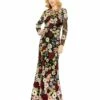 Embroidered Applique High Neck Long Sleeve Trumpet Gown -Women's Skirt 68201 BlackMulti AB