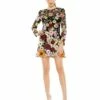 Floral Embroidered Long Sleeve Mini Dress -Women's Skirt 68202 BlackMulti AB