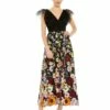 Embroidered Ruched Flutter Sleeve A Line Dress 2 Embroidered Ruched Flutter Sleeve A Line Dress -Women's Skirt 68204 BlackMulti AB