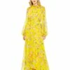 Floral Print Chiffon Ruched Raglan Sleeve Gown -Women's Skirt 68218 YellowMulti AB
