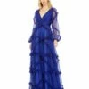 Cascading Ruffle Puff Sleeve A Line Gown