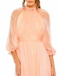 Chiffon Ruched Illusion Raglan Sleeve Ruffled Gown -Women's Skirt 68225 BSH 3 WS