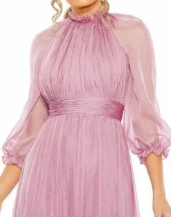 Chiffon Ruched Illusion Raglan Sleeve Ruffled Gown -Women's Skirt 68225 VTL 3 WS