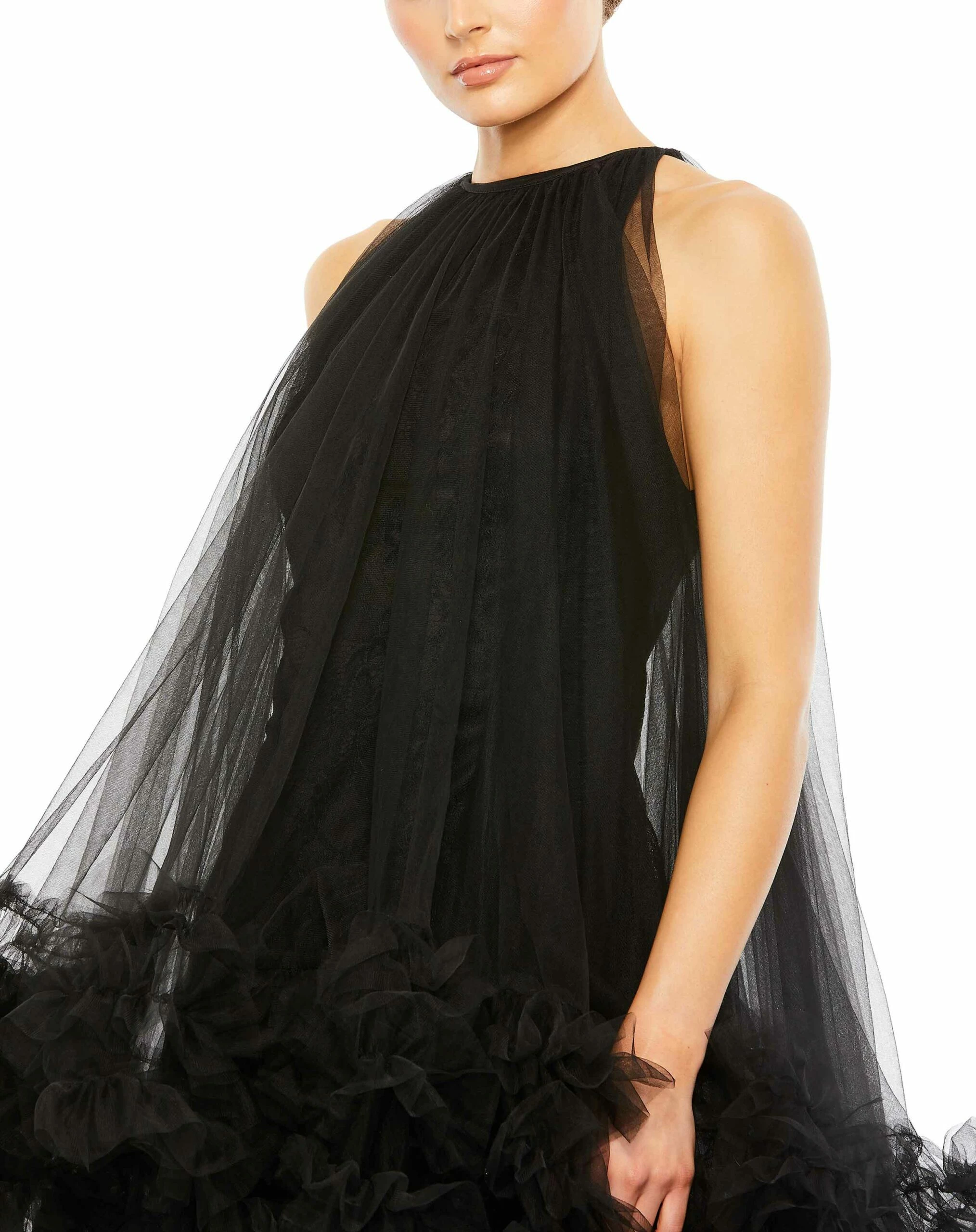 Tulle High Neck Sleeveless Ruffled Hem Hi-Lo Gown 8 Tulle High Neck Sleeveless Ruffled Hem Hi-Lo Gown - Image 6
