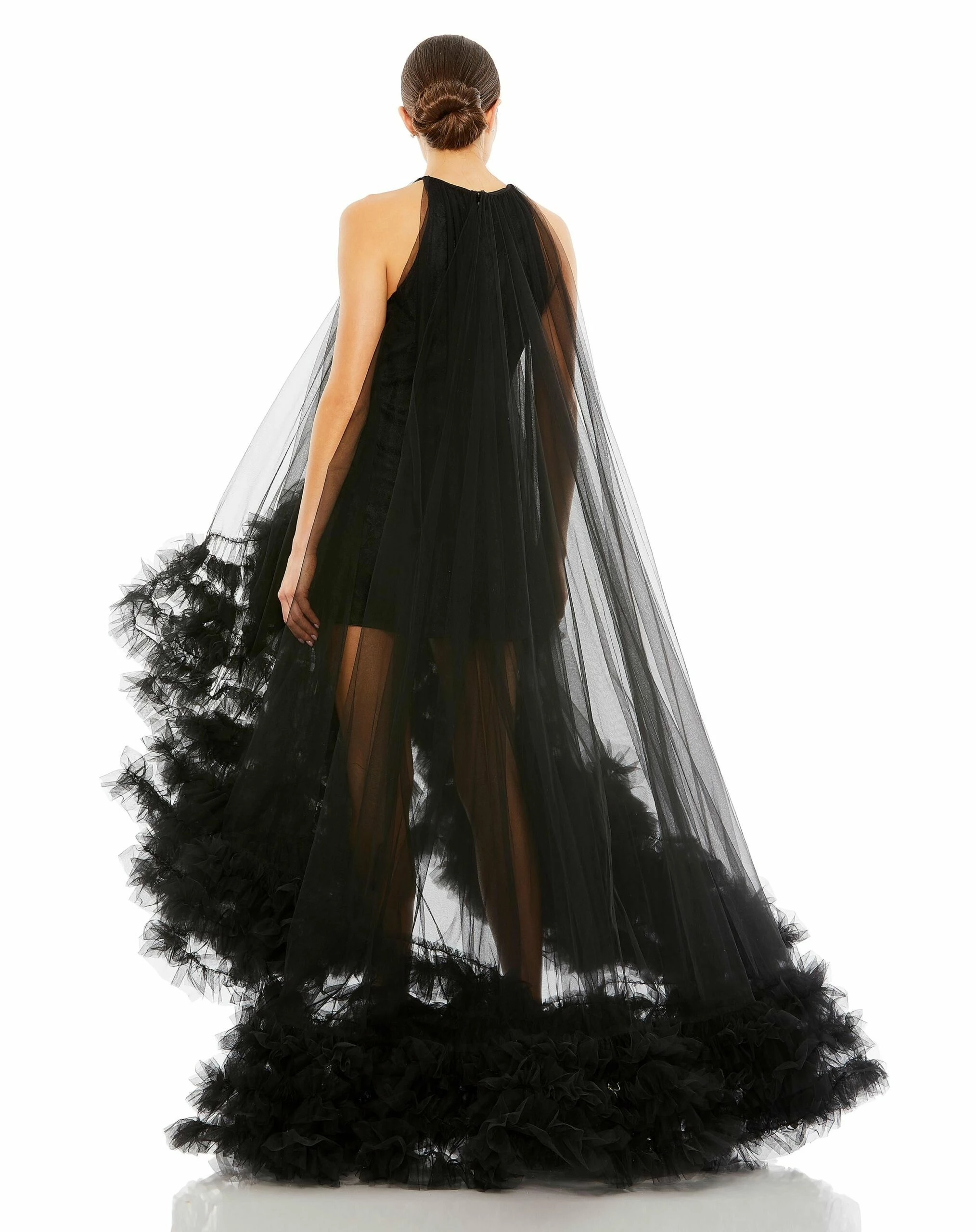 Tulle High Neck Sleeveless Ruffled Hem Hi-Lo Gown 7 Tulle High Neck Sleeveless Ruffled Hem Hi-Lo Gown - Image 5