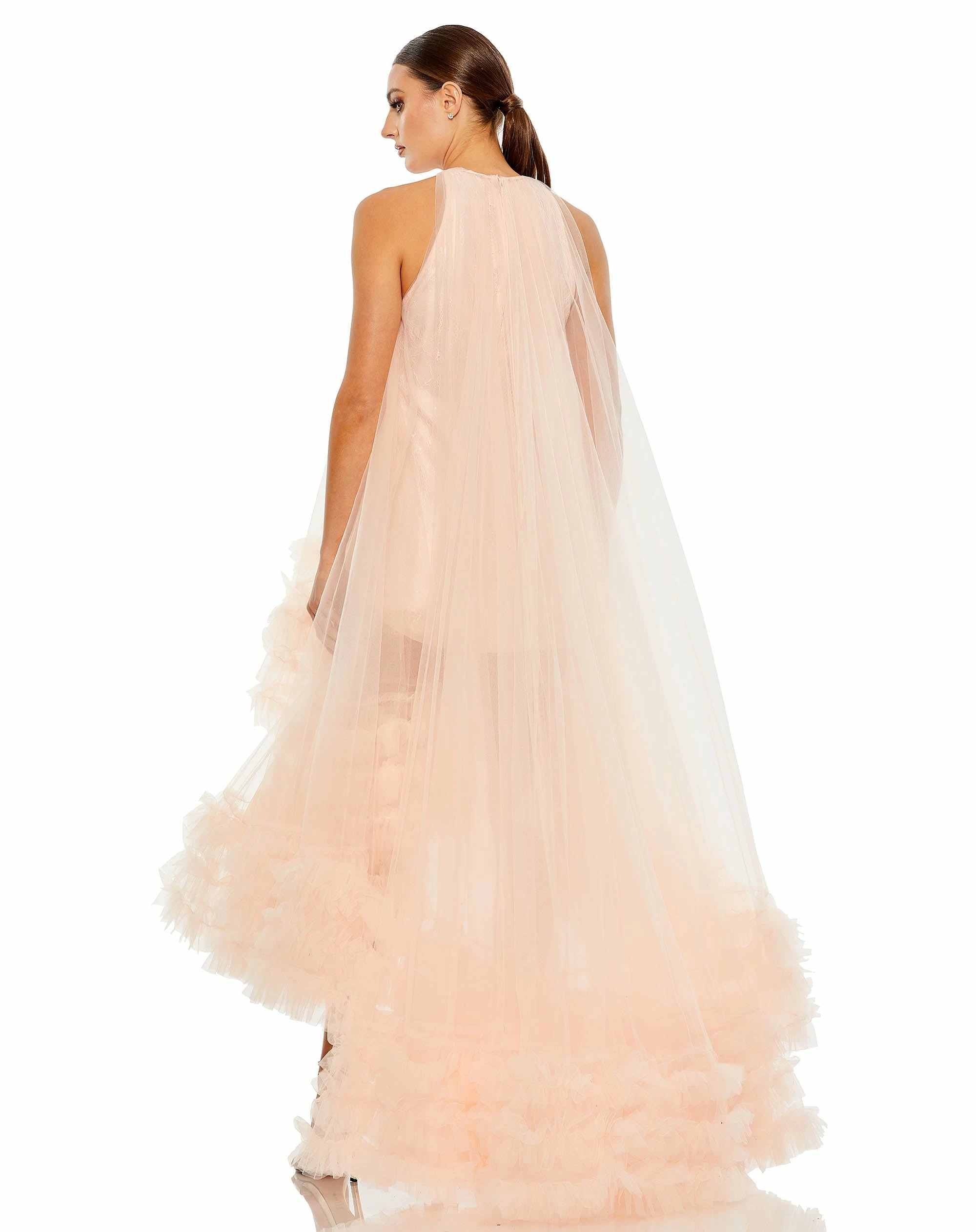 Tulle High Neck Sleeveless Ruffled Hem Hi-Lo Gown 4 Tulle High Neck Sleeveless Ruffled Hem Hi-Lo Gown - Image 2
