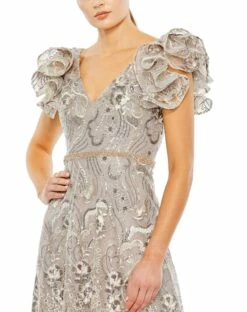 Embellished Ruffled Cap Sleeve A Line Dress -Women's Skirt 68262 Champagne CL