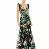 Embroidered Floral Plunge Neck Trumpet Gown -Women's Skirt 68273 BMU Default 1 WS