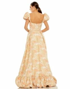 Floral Print Puff Sleeve High Low Brocade Gown -Women's Skirt 68276 PCH 2 WS