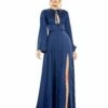 Charmeuse Soft Tie Keyhole Bell Sleeve Gown