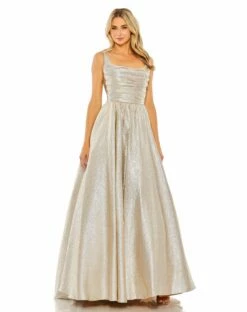 Metallic Pleated Bodice Ballgown