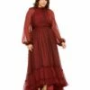 Puff Sleeve W/ Embellished Cuff V Neck A Line Gown -Women's Skirt 68434 GRN Default 1 WS