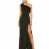 One Shoulder Feather Trim Gown -Women's Skirt 68456 BLK Default 1 WS