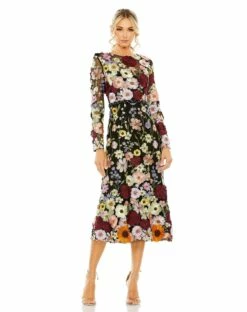 High Neck Floral Embellished A-Line Dress