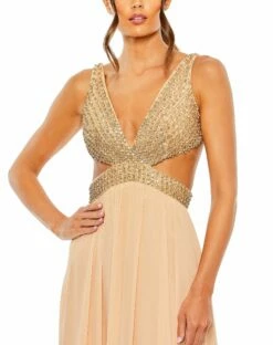 Lace Up Rhinestone Embellished Cut Out Gown -Women's Skirt 68465 GOL 3 WS