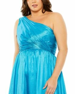 One Shoulder Asymmetrical Ruffle Hem Gown -Women's Skirt 68527 Turquoise CL