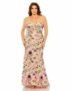 Floral Embroidered Corset Mesh Gown