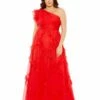Ruffled One Shoulder Ruched Gown
