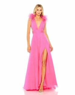 A-Line Gown With Feathered Collar
