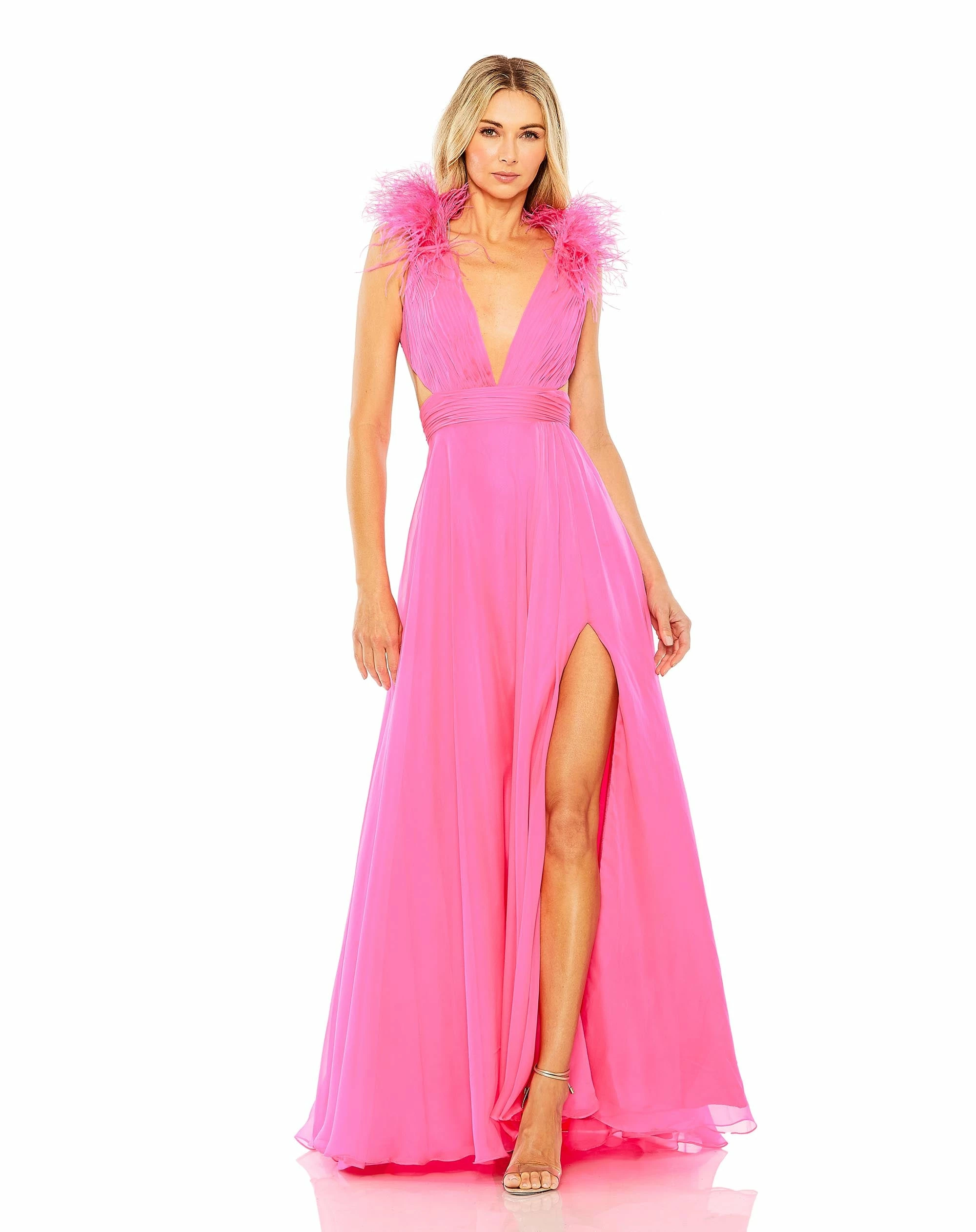 A-Line Gown With Feathered Collar 3 A-Line Gown With Feathered Collar