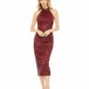 Hand Embellished Halter Neck Midi Sheath Dress -Women's Skirt 70110 BUR Default 1 WS