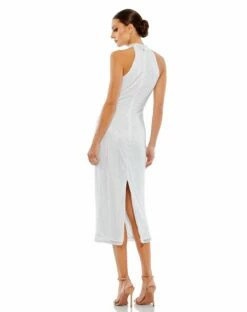 Hand Embellished Halter Neck Midi Sheath Dress -Women's Skirt 70110 WHT 2 WS
