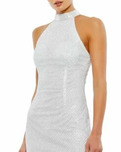 Hand Embellished Halter Neck Midi Sheath Dress -Women's Skirt 70110 WHT 3 WS