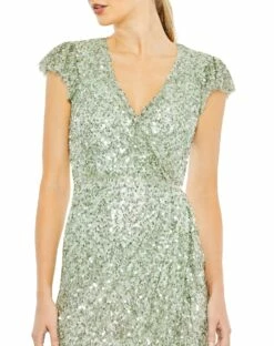 Sequined Faux Wrap Ruffle Cap Sleeve Gown -Women's Skirt 70113 SEA 3 WS